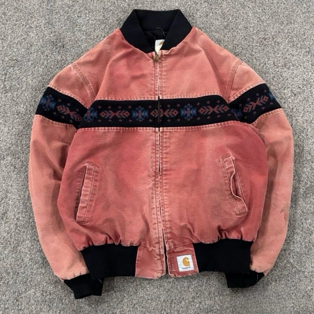 Vintage 90s Carhartt Aztec Southwestern JR0456 Mesh Lined Clay/Faded Rose Jacket